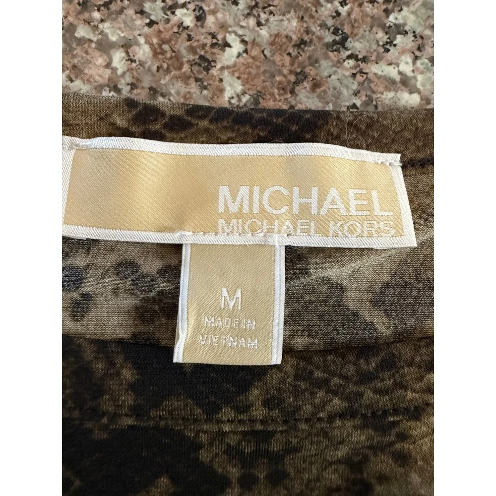 Michael Kors Sheath Dress Women Medium Olive Green Snakeskin Long Sleeve Stretch